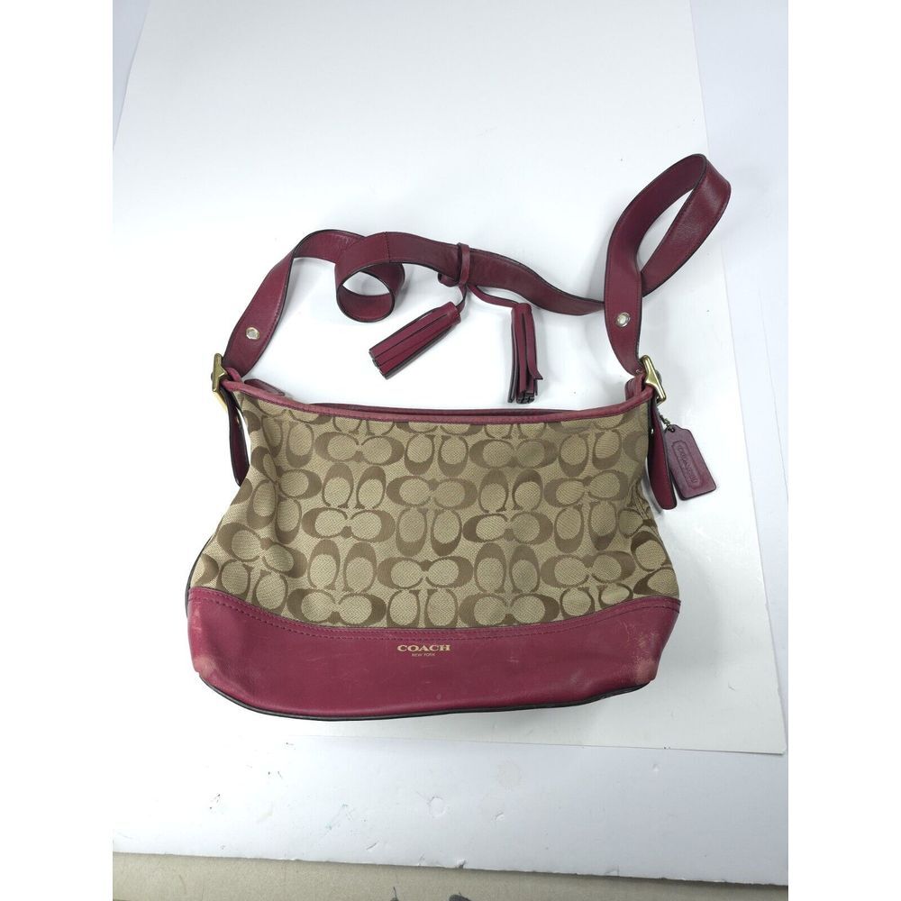 Coach Signature Canvas Leather Shoulder Bag 25664 Beige Designer Purse Zippered